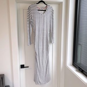 Striped Jersey Ruched 3/4 Sleeve Midi (or Maxi) Dress